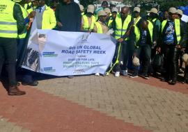 Assistant minister of Transport and Infrastructure, Hon. Keoagile Atamelang leading the walk