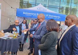 Minister of health, Dr. Stephen Modise and heads of agencies tour the food stalls during World Food Safety Day Minister of health, Dr. Stephen Modise and heads of agencies tour the food stalls during World Food Safety Day