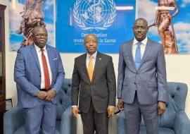 Dr Kouamé Jean Konan, Représentant de l'OMS, M. Gilles Fagninou, Directeur Régional de l'UNICEF pour l'Afrique de l'Ouest du Centre et M. Ousmane Niang, Représentant de l’UNICEF au Bénin. 
