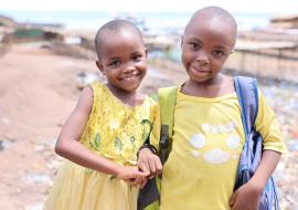 Caroline and Madalitso show off their painted fingers