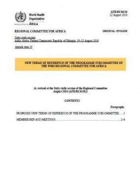 Terms of reference of the programme subcommittee of the WHO Regional Committee for Africa