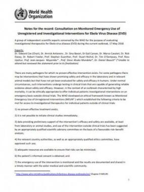 Notes for the record: Consultation on Monitored Emergency Use of Unregistered and Investigational Interventions for Ebola Virus Disease (EVD)