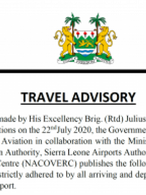 Governemnt of Sierra Leone Travel Advisory July 2020