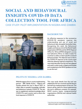 Social and behavioural insights COVID-19 data collection tool for Africa - Case study: Pilot implementation in Nigeria and Zambia