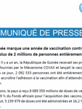 COMMUNIQUE DE PRESS (1er anniversaire vaccination COVID-19 Guinée)