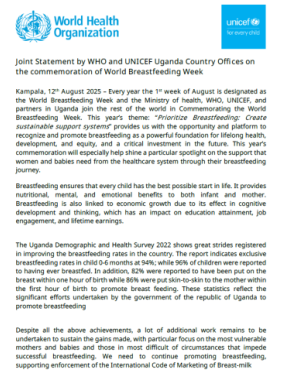 World Breastfeeding Week 2025 WHO-UNICEF Uganda joint statement