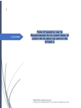 Note d’analyse sur le financement de la santé dans le cadre de la mise en œuvre du PNDS 4