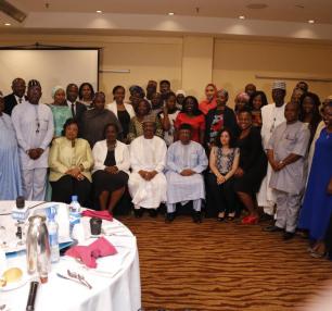 A group photograph with delegates at the Breakfast meeting with Minister of State for Health, ED NPHCDA,  Development partners, Private sector, Business Community, philantropists & Civil societies