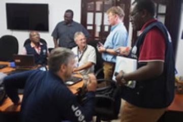 WHO works in the SEOCC with UN agencies and other partners. In this photo are representatives from WFP, CDC, WHO, OCHA and ECHO