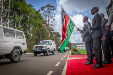 H.E. President William Ruto flags off ambulances alongside WHO AFRO Regional Director Dr. Mohamed Janabi during the handover ceremony at State House, Nairobi, 19 November 2024.