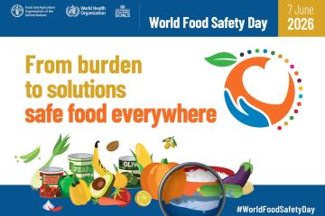 World Food Safety Day 2026 poster: safe food everywhere campaign theme.