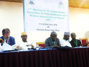 (L-R) Dr Michel Zaffran, Dr Banye, Professor Hogan Etam, Dr Ado Muhammad and ERC chairman, Professor Oyewole Tomori.bmp