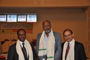 L-R: Dr Pierre M’Pele-Kilebou, WHO Representative; Ato Abebe Balcha, Ethiopia's Goodwill Ambassador for Mental Health; Dr Shekhar Saxena, Director of the Department of Mental Health and Substance Abuse of WHO.