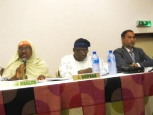 (L-R) Dr Shamaki, Professor Lambo and Dr Vaz at the stakeholders meeting in Abuja