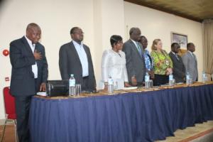 (L-R) Prof Carles Uwakwe(, Prof Suliaman Akanmu, Dr Evelyn Ngige, Dr Bilali Camara, Dr Dorothy Mboringacha, Dr Meg Doherty; Dr Rex Mpazanje, and Prof Shittu.