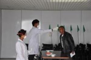 Ebola screening taking place at Bole International Airport, Addis Ababa.