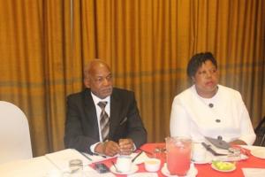 From left to right : Honourable Minister of Education and Training, Dr Phineas Magagula and Honourable Minister of Health, Senator Sibongile Ndlela-Simelane listening to proceedings