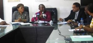 Minister of State for Health flanked by the Director of Public Health and the WHO Country Representative in Nigeria