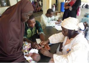 IDP receiving treatment from a health facility supported by Alima in Moguno Local Government Area Alima