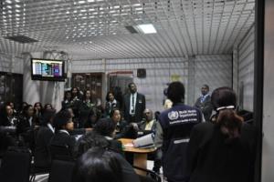 WHO Ethiopia staff briefing Ethiopian Airlines crew members on Ebola Virus Disease on 15 August 2014.