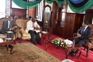 The President of Zanzibar, Dr. Ali Mohamed Shein meeting with Dr Rufaro Chatora and Dr. Ghirmay Andemichael