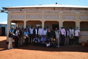 The high-level delegation with Doollo Zonal Administration in front of the WHO/UNICEF Polio Operations Base in Wardher town on 5 January 2015.