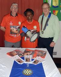 WHO receives a generous donation worth over N$240,000 from Rotary Windhoek to improve immunization against childhood vaccine preventable diseases, especially polio.  Photo Left to Right: Rotary Past President (PPE), Stewart Aston, WHO Representative, Dr Magda Robalo and Rotary President, Mr Dirk