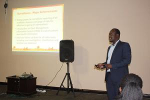 One of the external reviewers from IST Mr Anderson Chinorumba delivering findings of the review during a meeting at Happy Valley Hotel.