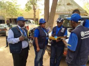 De gauche à droite le Responsable malaria à l’OMS, la Coordinatrice du sous-bureau de l’OMS à Maroua, Le Représentant de l’OMS et les membres de l’équipe du sous-bureau Maroua