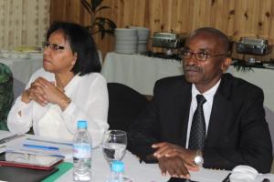Le Dr Fouad MOHADJI, Vice-président des Comores en charge du Ministère de la Santé et le Dr SOARES DA SILVA Rosa Maria, Représentante de l'OMS aux Comores pendant la présentation
