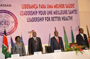 From Left to Right - Vice-Governor of Luanda, Dr Van Dunem, Minister of Health, H.E.Manuel Vicente-Vice-President, Angola and Dr Luis Sambo WHO Regional Director for Africa