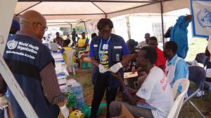 WHO team providing malaria testing and treatment services