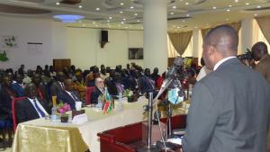 Mr Evans Liyosi delivering a speech during the review meeting.