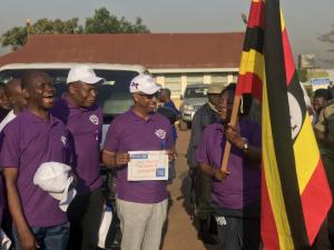 Speaker of Parliament flags off the cancer day walk as WHO Representative looks on 