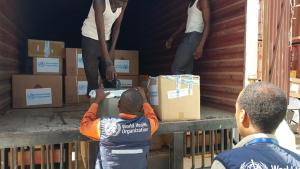 Medical supplies being loaded from WHO warehouse