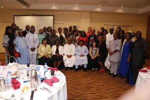 A group photograph with delegates at the Breakfast meeting with Minister of State for Health, ED NPHCDA,  Development partners, Private sector, Business Community, philantropists & Civil societies