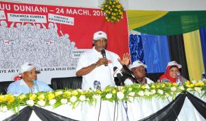 Honorable Hamad Rashid Mohamed, Minister of Health for Zanzibar, making his remarks  during the World TB Day 24 March 2018.