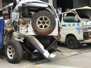 Some of the vehicles towed to the Parliament to show the gravity of road accidents 