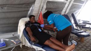 Judith the midwife donating blood