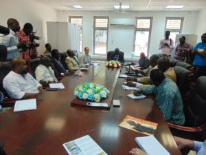 The Minister of Health, Dr Riek Gai Kok addressing the press conference on the Guinea worm cases detected in the former Lakes State