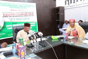 Nigeria’s Minister of State for Health, Dr Osagie Ehanire briefing journalists on  African Traditional Medicine Day.