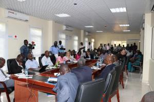 Honorable Dr Riek Gai Kok, the Minister of Health  addressing the participants during the Emergency Advisory Committee Meeting on Ebola Preparedness in South Sudan  