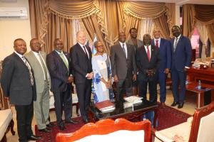 Dr Moeti and the entourage posing for a group photo after her meeting with H.E. Mr. Taban Deng Gai, First Vice President of South Sudan in his office