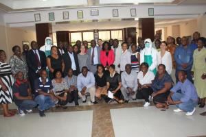 The Minister of Health, Dr. Chitalu Chilufya (centre) with participants at the Fairmount Hotel in Livingstone