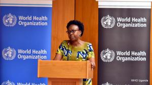 Minister of Health Dr Jane Ruth Aceng addresses the partners