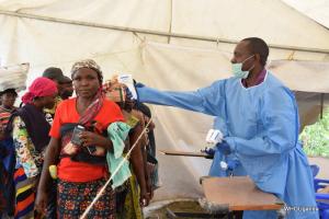 Temperature screening at Mpondwe border point. 