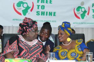 The First lady of the Republic of Zambia, Mrs Esther Lungu (right) with the First Lady of the Republic of Mozambique at the launch