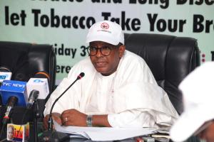 Permanent Secretary giving his speech at the Media press briefing to mark the World No Tobacco day