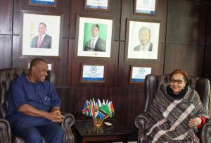 Dr Stergomena Lawrence Tax  - The Executive Secretary of SADC (right) and Dr Martins Ovberedjo - outgoing WHO Representative to Botswana (left)