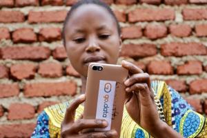 Léa Kanyere, a contact tracer, from Mabolio District of Beni, Democratic Republic of the Congo, is one of the first to be trained to use the Go.Data app.